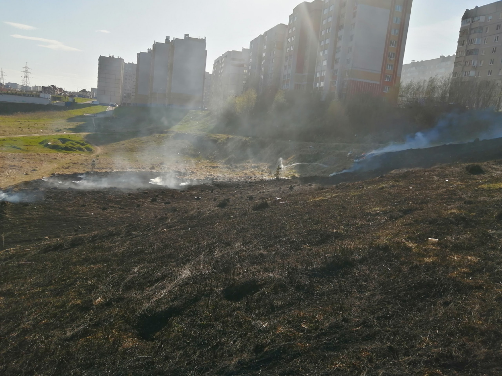 В Чебоксарах недалеко от жилых домов произошел пал сухой травы