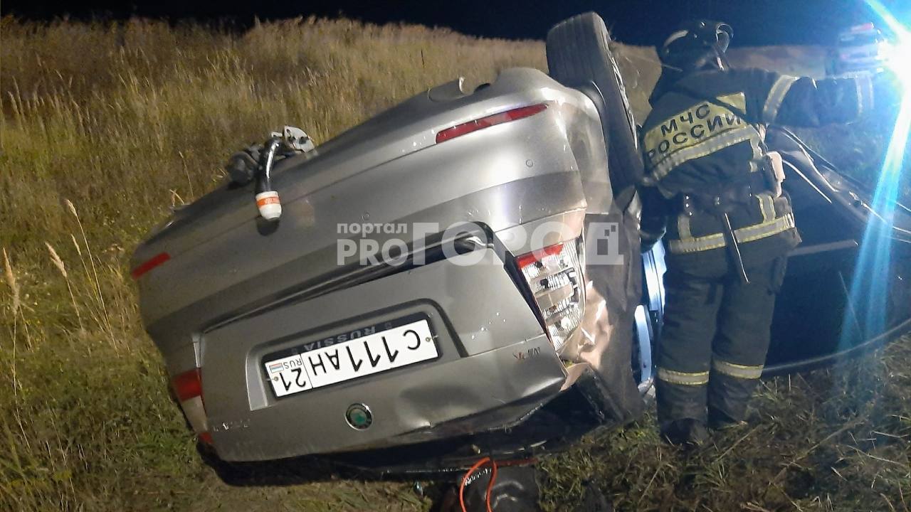 Ночное ДТП с переворотом около Новочебоксарска: пострадали два человека