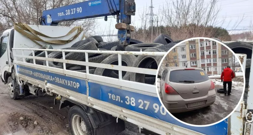Фото к статье: Из чебоксарских дворов вывезли 700 килограмм шин и цепей