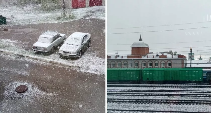 Фото к статье: После мощного града на Канаш обрушился снегопад