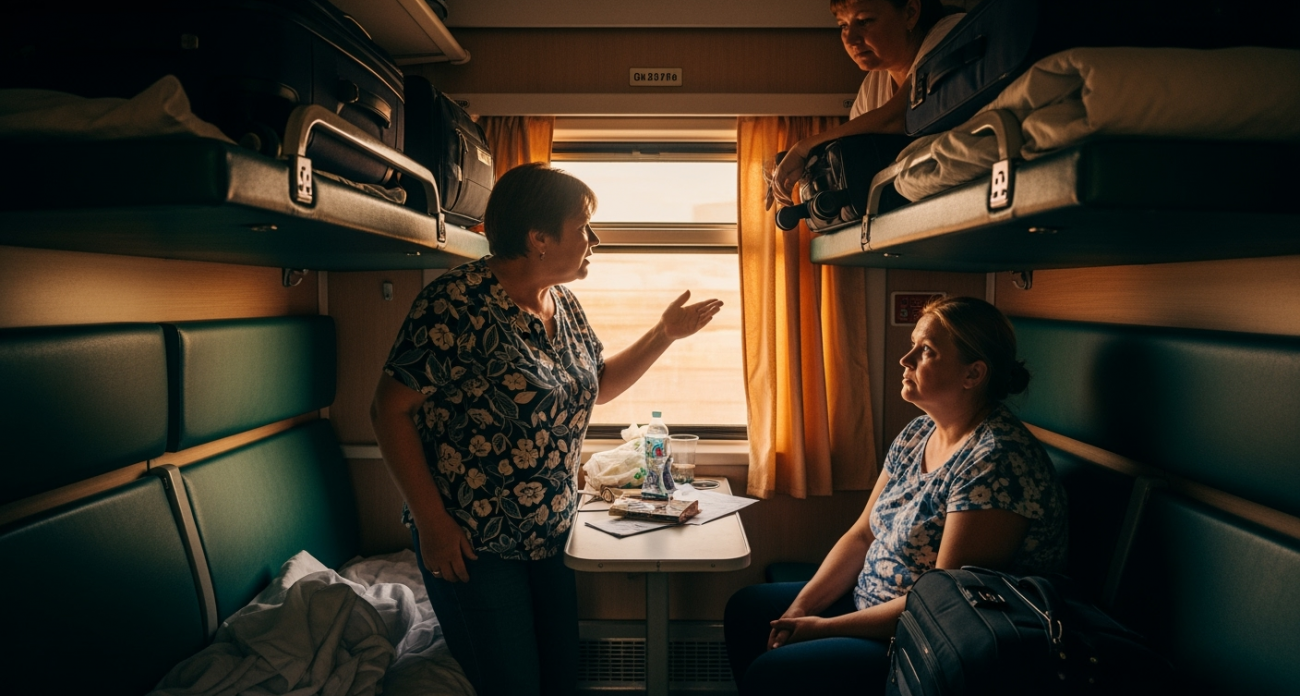 Еду в поезде из Крыма в Питер: соседка сверху ведет себя странно из-за места для багажа