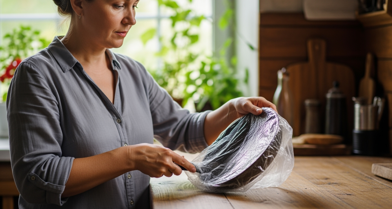 Кладу сковороду в пакет — нагар отлетает со свистом, а поверхность сверкает как зеркало