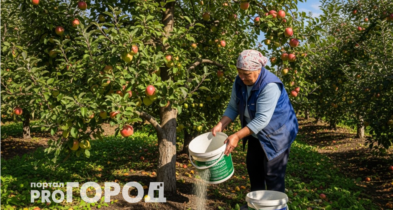 Подливаю два ведра раствора в сентябре под яблони: урожая летом будет в 3 раза больше