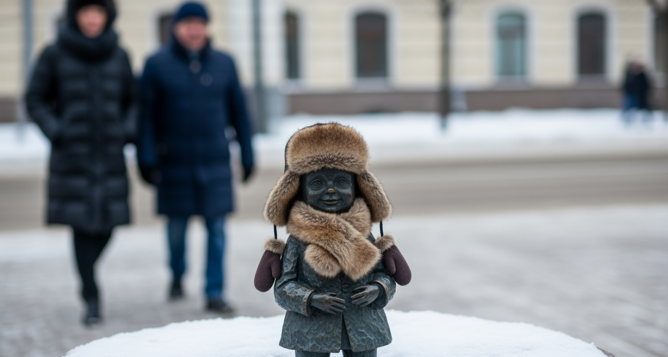 Мини-скульптуры Чебоксар одели в меха и муфты из-за аномальных морозов до -33°C