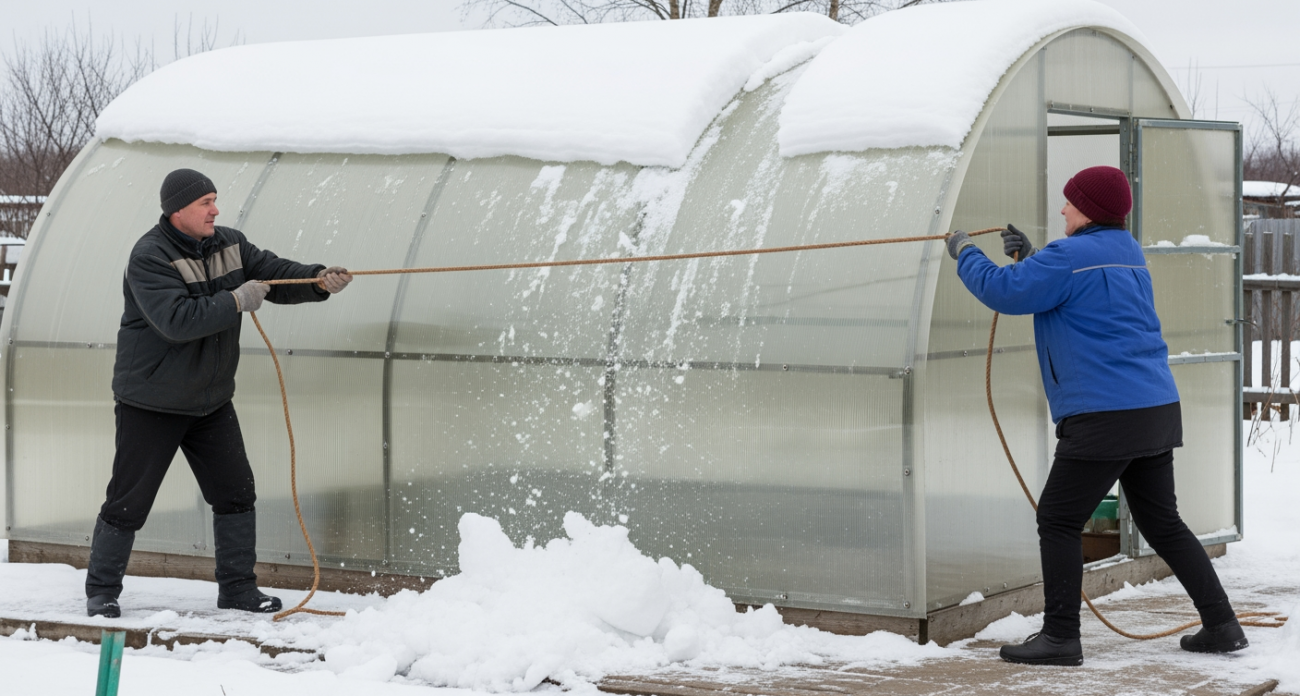 Дедовский способ очистить теплицу от снега за ночь — соседи до сих пор не понимают как это работает
