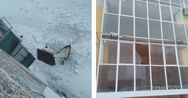 В Чувашии снег с крыши обрушил балкон и разбил стекла жителей