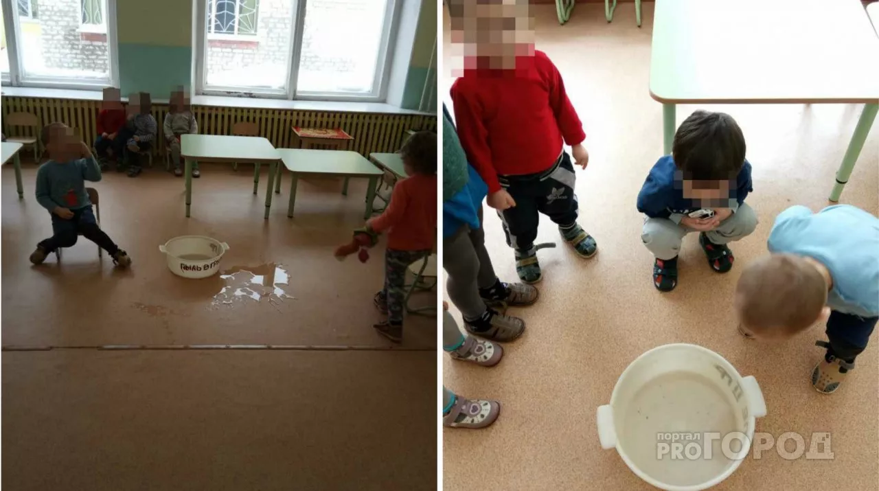 Фото к статье: В Лапсарах воспитанники детсада с интересом наблюдают за капающим потолком