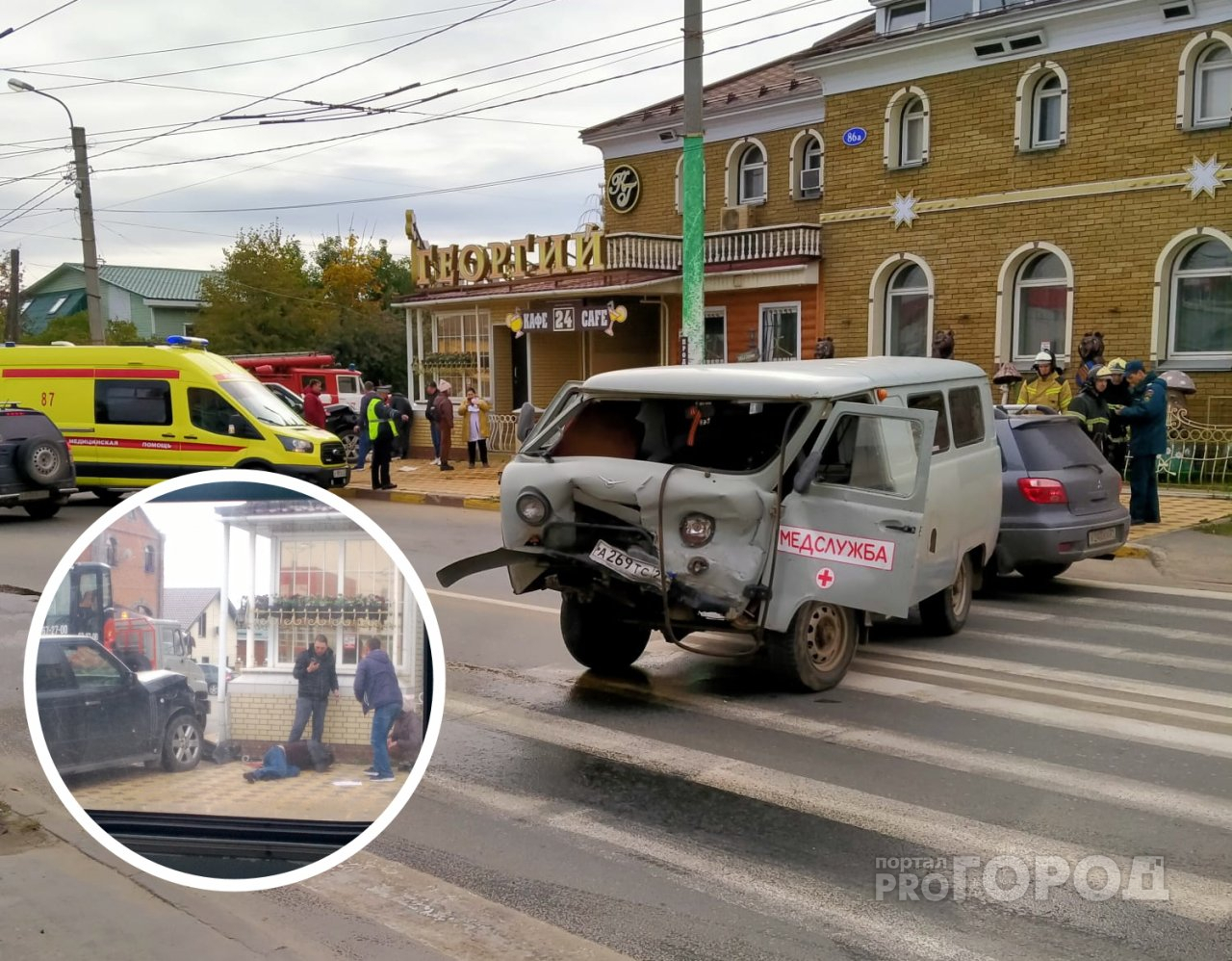 В Чебоксарах черный Land Rover подбил машину медиков: водитель вылетел через стекло