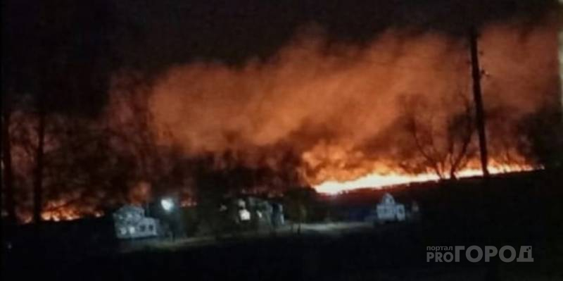 В Аликовском районе горит поле: "Огонь подступает к деревне"