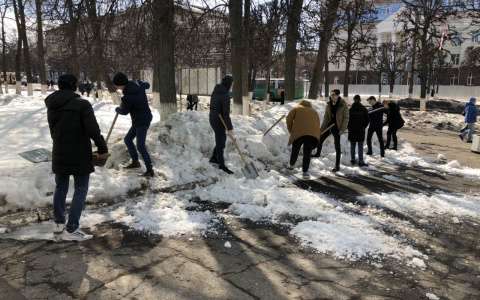 Чиновников и студентов вывели на улицу ворошить снег