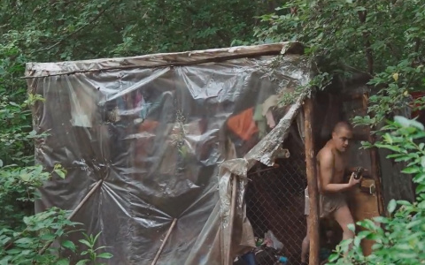 Мужчина уехал из Чувашии и живет в Подмосковном лесу в доме из палок и полиэтилена