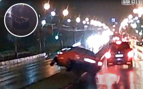 Ночное ДТП в Чебоксарах: водитель подбил машину, перелетел через бордюр и врезался в бетонный отбойник