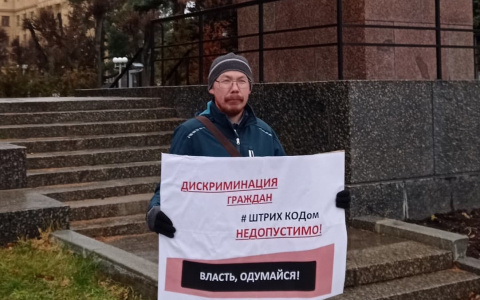 Чебоксарец вышел на пикет против QR-кодов: "Власть, одумайся!"