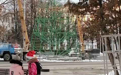 В центре Чебоксар уже устанавливают новогоднюю ель