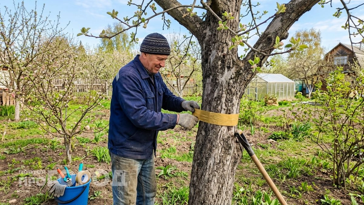 Успеваю обмотать яблони дешевой лентой до первых почек: тля обходит мой сад стороной весь сезон до сбора урожая