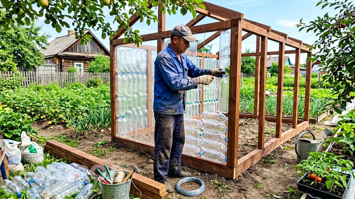 Забудьте про дорогой поликарбонат: собираю пластиковые бутылки и строю теплицу, которая стоит сущие копейки