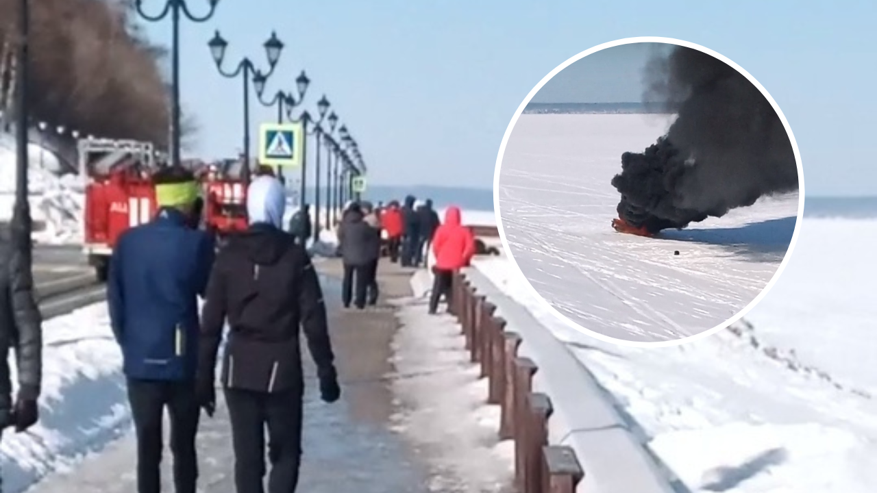 На Московской набережной Чебоксар сгорел снегоход